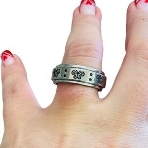 Unisex Durable Stylish Stainless Steel Butterfly Design Anxiety Fidget Ring